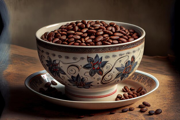 Ładne ziarna kawy w ceramicznej misce