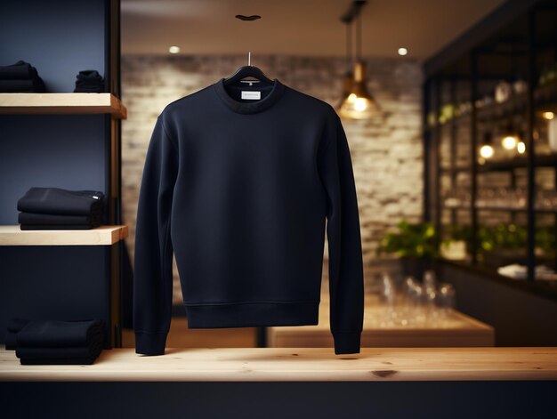 Ładnie złożona czarna koszulka umieszczona na półce
