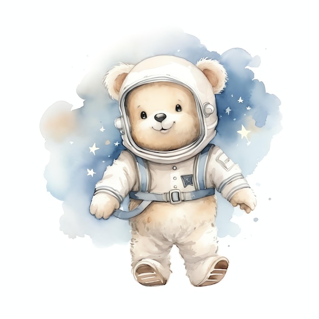 Ładny akwarela astronauta niedźwiedź ilustracja misie clipart