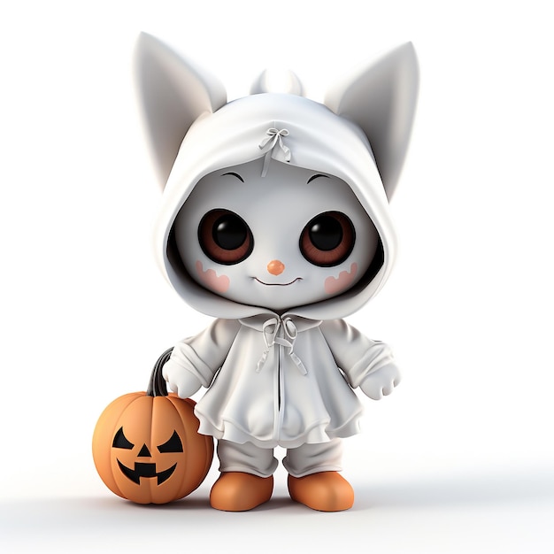 Ładny awatar postaci halloween z dynią 3d na białym tle