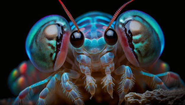 Ładny bioluminescencyjny modliszka krewetki portret makro photog