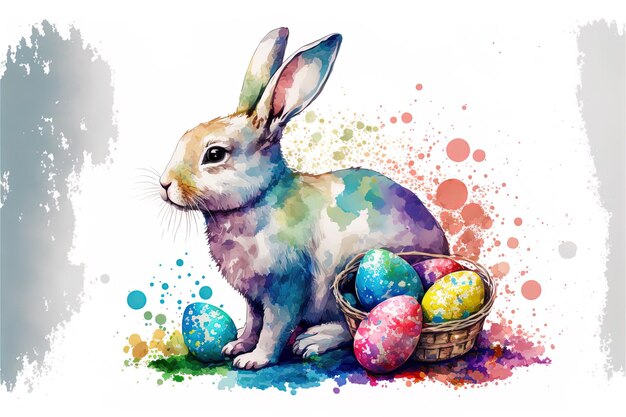 Ładny Easter bunny akwarela ilustracja na białym tle