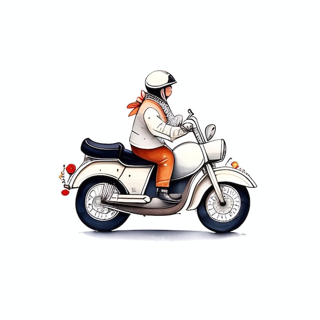 Zdjęcie Ładny, gruby kot, kask, jadący na motocyklu, szkic akwarelowy. ilustracja generatywna ai w stylu grunge