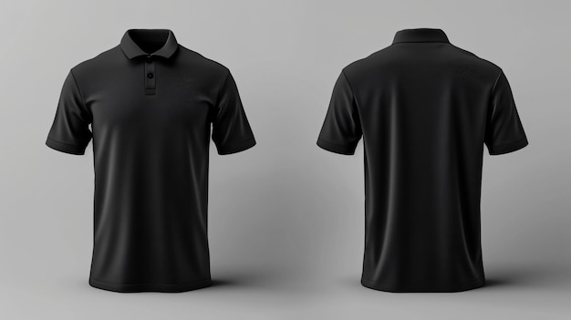 Ładny i wszechstronny szablon czarnej koszulki polo, który jest idealny do prezentowania swoich projektów Ten pusty makiet oferuje widok z przodu i z tyłu pozwalający przedstawić swoje kreatywne koncepcje