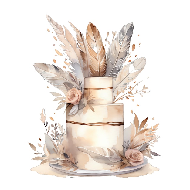 Ładny ilustracja akwarela tort weselny