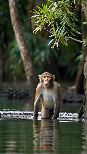 Ładny jelenie Stały kanał wodny w Sundarban w Bangladeszu zdjęcie Ai wygenerował sztukę