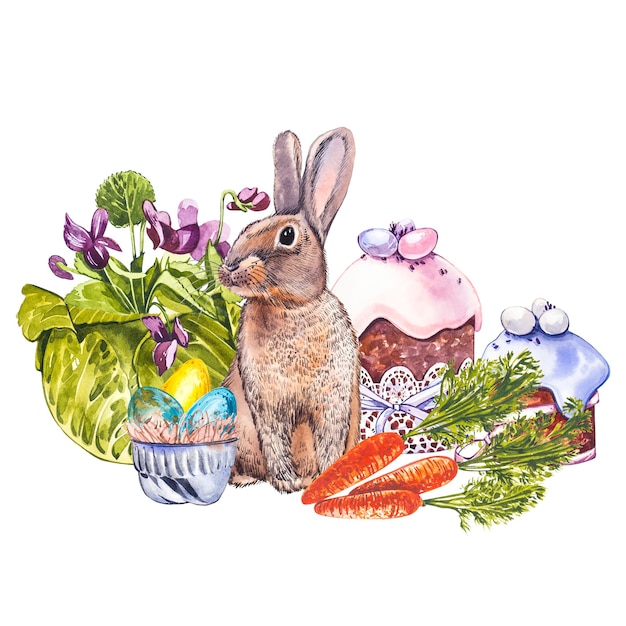 Ładny królik ilustracja akwarela zwierząt