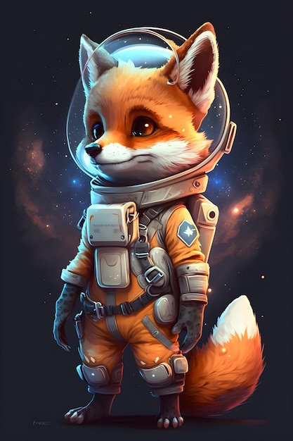 ładny lis astronauta stojący kreskówka
