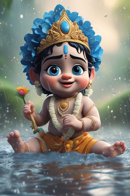 ładny mały chłopiec bawiący się w wodzie indyjskiego festiwalu hinduskiego