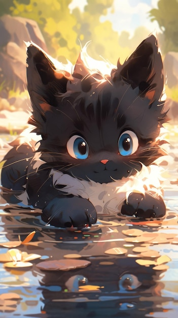 Zdjęcie Ładny mały kotek w rzece