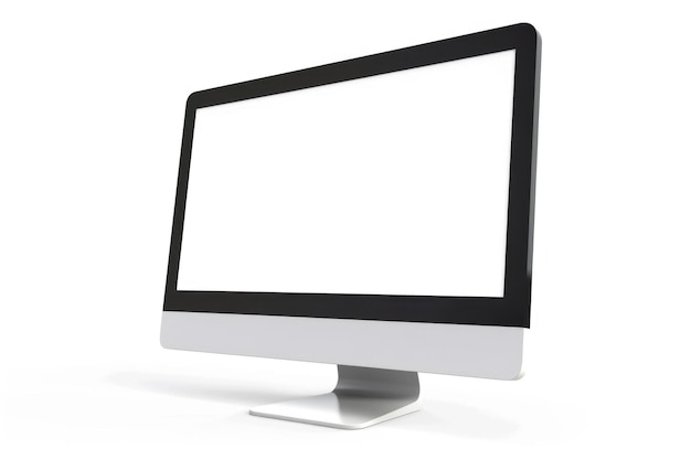 Ładny nowoczesny monitor komputerowy z pustym ekranem na białym tle