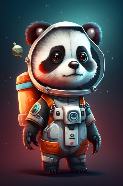 ładny panda astronauta stojący kreskówka