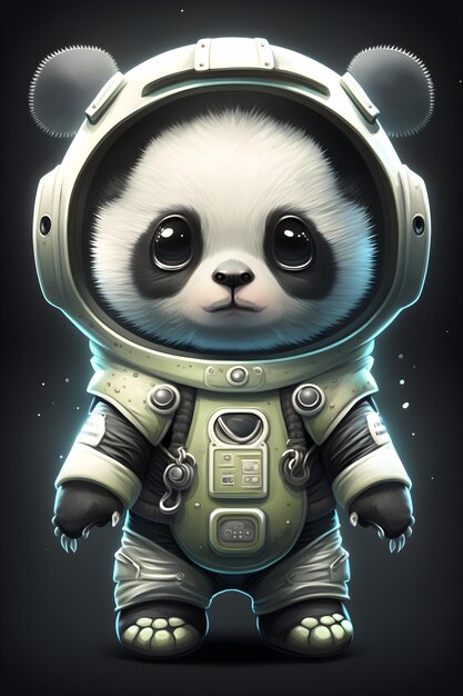 ładny panda astronauta stojący kreskówka
