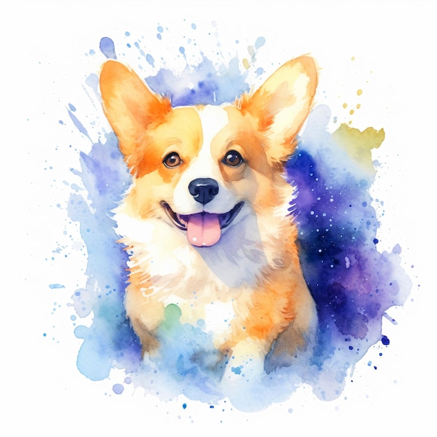 Ładny portret akwarela corgi