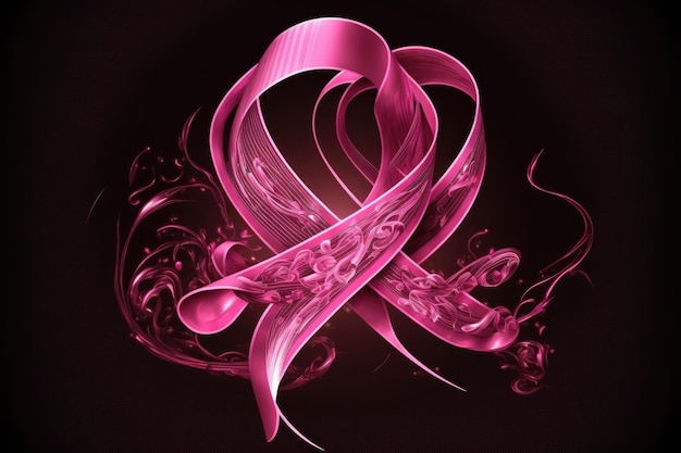 Ładny projekt różowej wstążki świadomości raka piersi na czarnym tle Generative AI