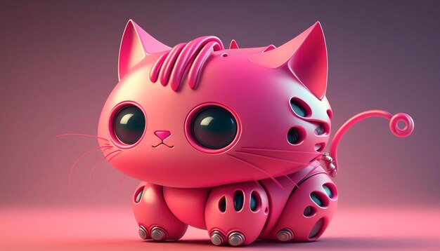 Ładny różowy kot postać z kreskówki Generative AI