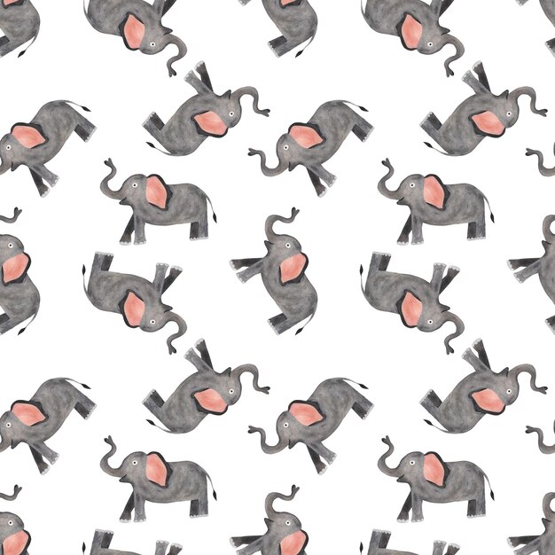 Ładny słoń Bezszwowy wzór Akwarela ilustracja w stylu kreskówki Śliczne tekstury dla tekstyliów dziecięcych, projektowania tkanin, tapet do scrapbookingu itp