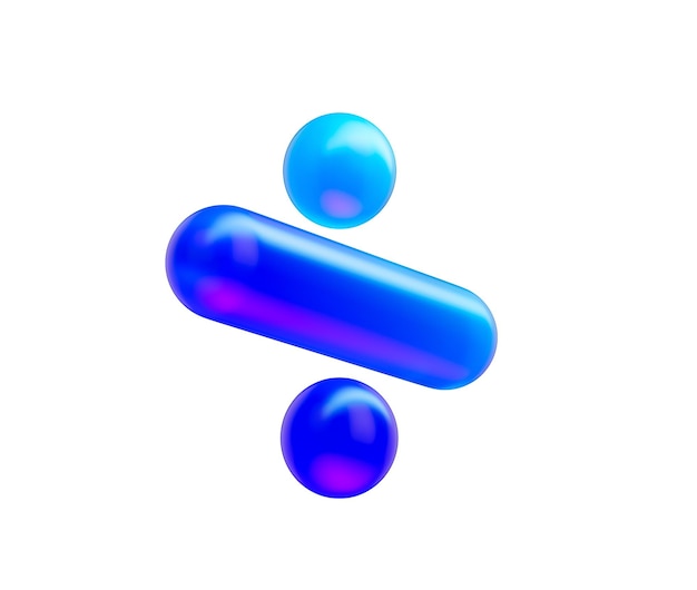 Ładny symbol podziału z błyszczącym niebieskim gradientem neonowym i ilustracją 3D powierzchni odblaskowej