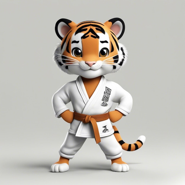 Ładny tygrys karate z białym tłem karate
