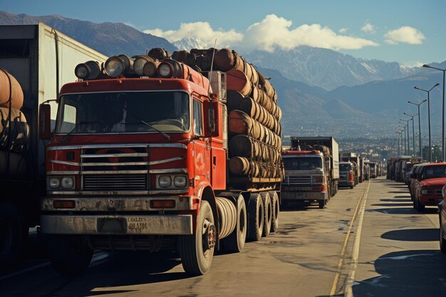 Zdjęcie Ładowane ciężarówki przekraczają granicę międzynarodową generatywne ia