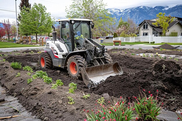 Zdjęcie Ładówka skid steer z przymocowaniem do drążka przygotowująca łóżka ogrodowe skid steer fotografowanie zdjęć