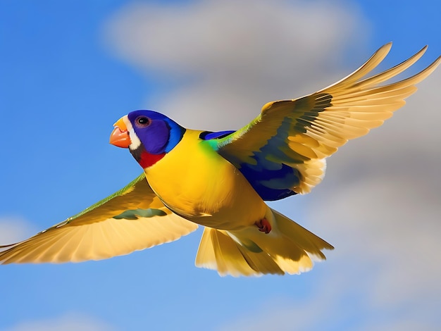 Lady Gould's finch ptak latający w niebie