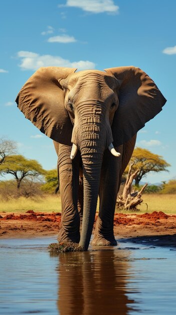 Łagodna chwila Afrykański słoń pije w oazie wodnej spokojnie Vertical Mobile Wallpaper