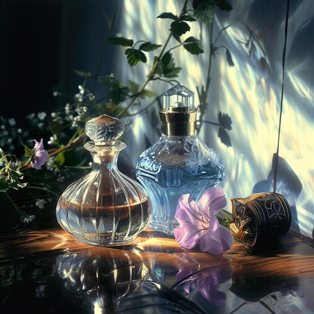 Łagodna elegancka atmosfera Tło perfumy Kwiaty Produkty