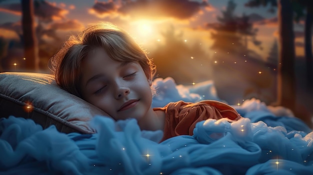 Łagodny sen, słodki sen, dziecko, pielęgnujące spokojne noce i przytulne chwile, obejmujące niewinność i magię dziecięcych marzeń.