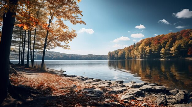 Lake Autumn Splendor Hotrealistic Shot w 32k Uhd przez Joela Robisona