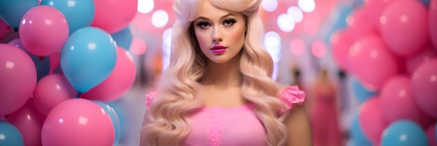 Lalka Barbie ładny blond dziewczyna strój różowy tapeta tło projekt