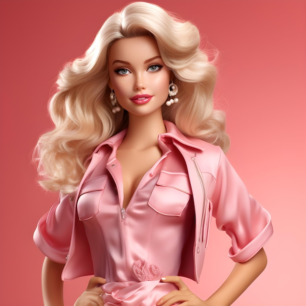 Zdjęcie lalka barbie modny strój różowy tło