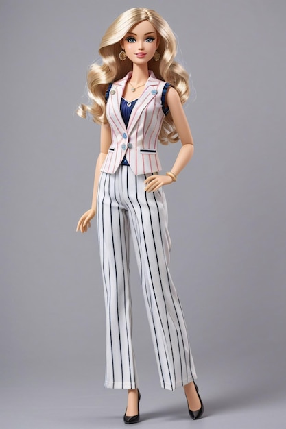 Lalka Barbie ubrana w kamizelkę Sophie w paski z mieszanki lnu