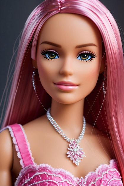 lalka Barbie ubrana w różowe lub fioletowe ubrania