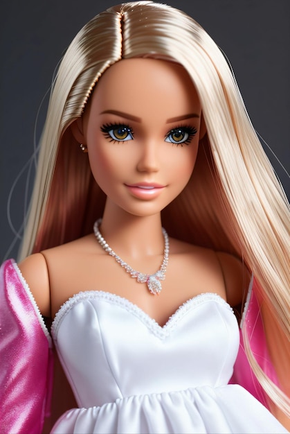 Lalka Barbie w białej sukience