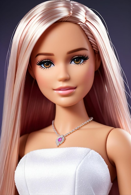 Lalka Barbie w białej sukience