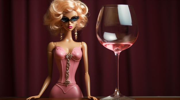 Lalka Barbie w kieliszku do wina