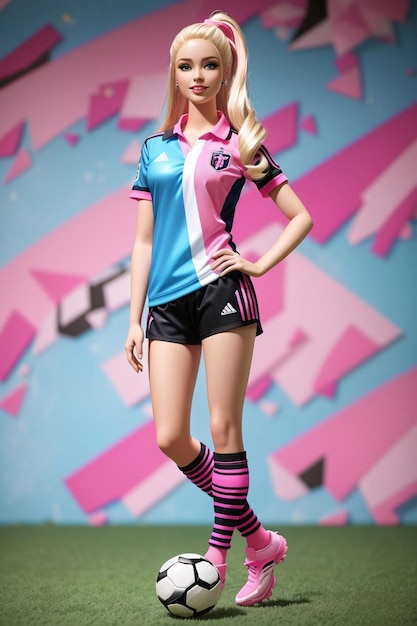 Lalka Barbie w różowej koszulce piłkarskiej