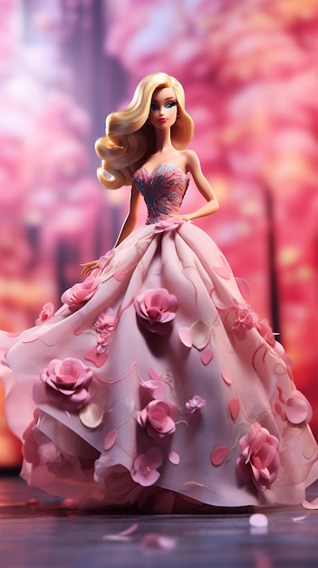 Lalka Barbie widziana z przodu na środku zdjęcia