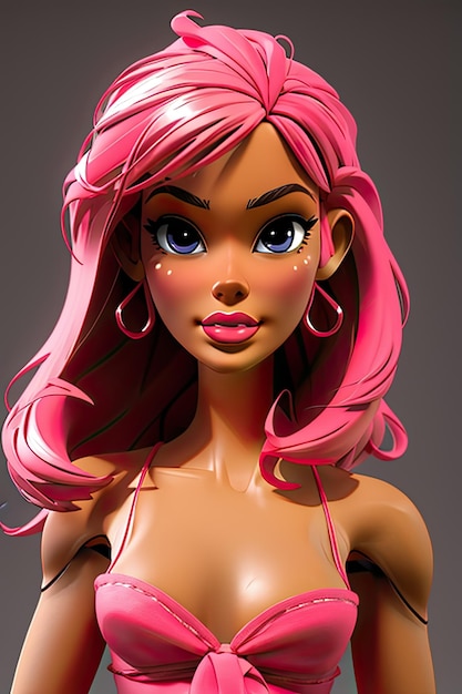 lalka barbie z różowymi włosami