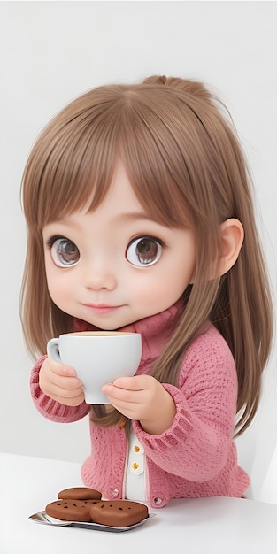 lalka z filiżanką kawy i filiżanką kawy AI Wygenerowano