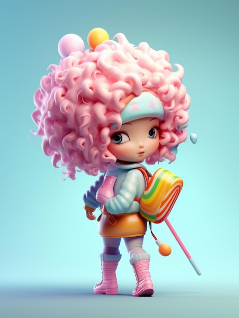 lalka z różowymi włosami i czapką z różową kokardką
