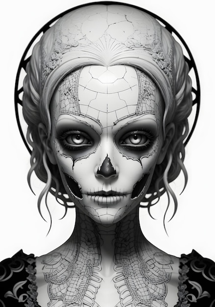 lalka zombie z popękaną porcelanową twarzą