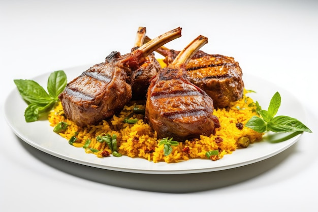 Lamb Shank Biryani Rice z cytryną i miętą na wierzchu Generative AI