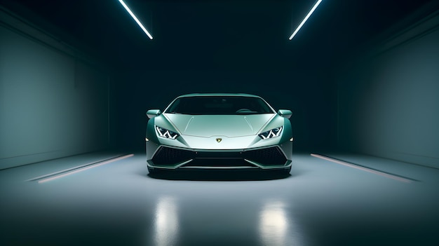 Lamborghini, które jest w ciemnym pokoju