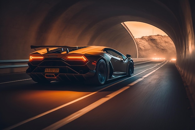 Lamborghini w tunelu z numerem rejestracyjnym 9588.