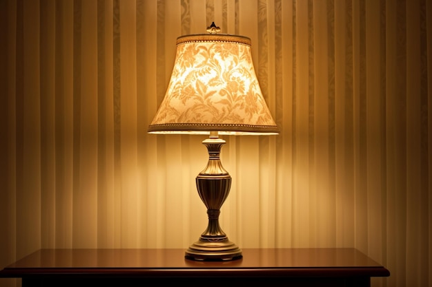 Lampa na stole przy ścianie w domu