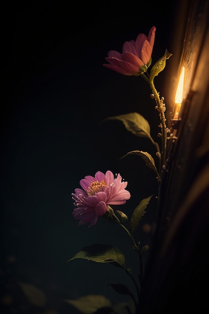 Lampa z kwiatami na nim