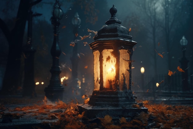 Lampa ze świecami na cmentarzu Dzień Zmarłych