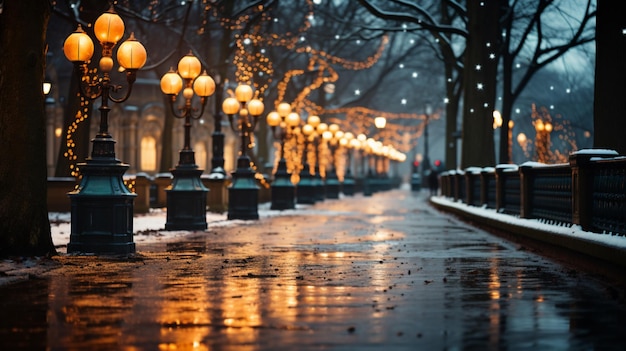 lampki świąteczne w nocnym mieście